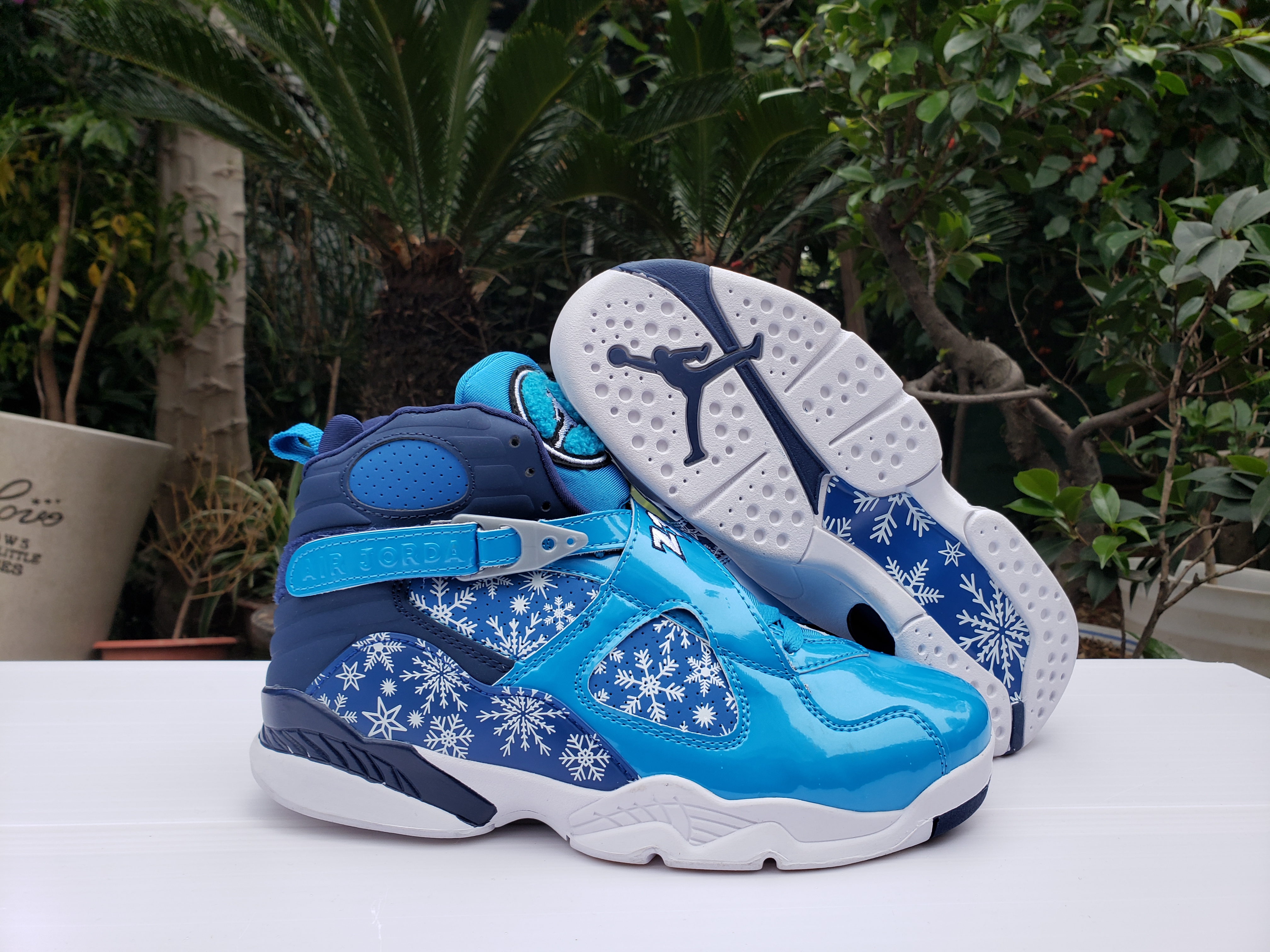 2020 Men Air Jordan 8 Blue White Snow Shoes